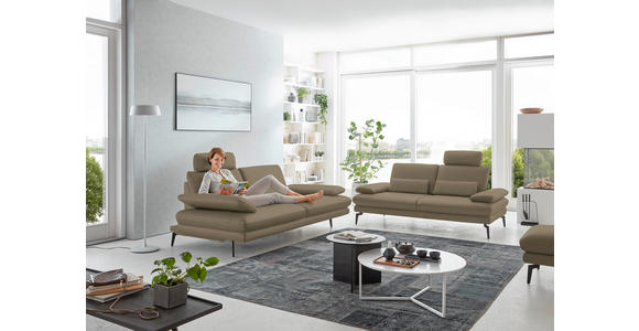 3-SITZER-SOFA in Leder Beige - Beige/Schwarz, Design, Leder/Metall (222/86/104cm) - Dieter Knoll