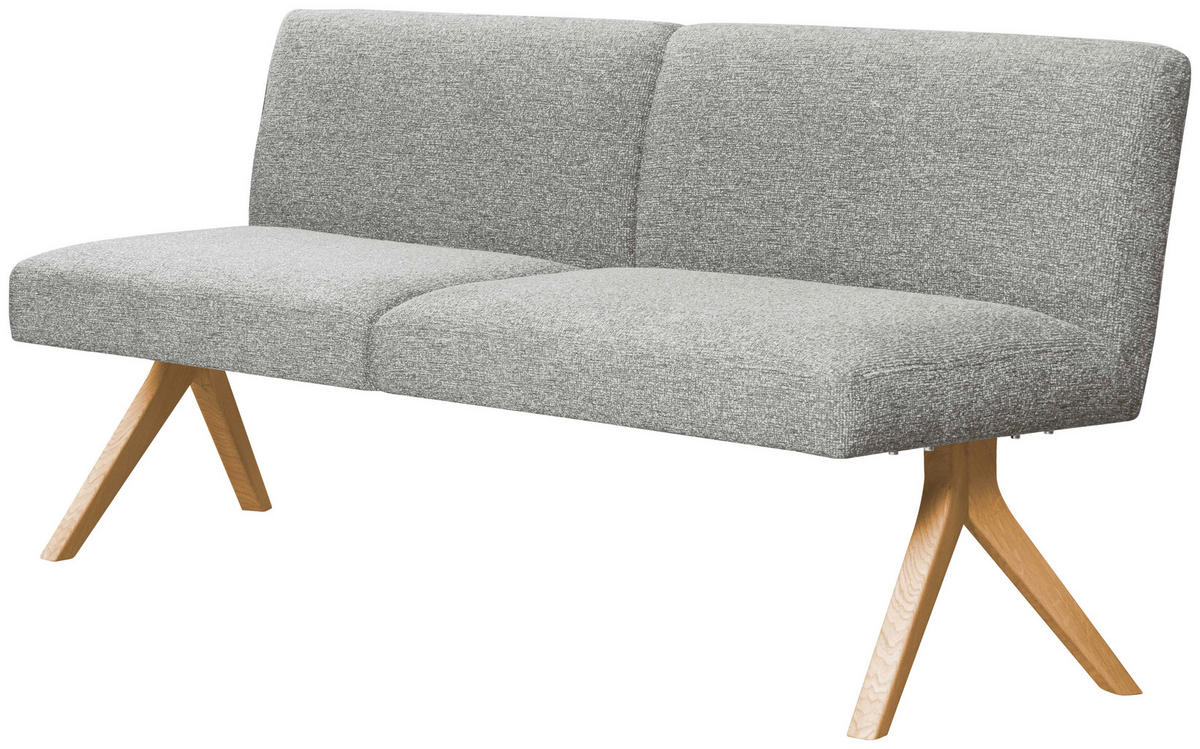 SITZBANK 160/85/69 cm Webstoff Hellgrau Eiche vollmassiv  - Eichefarben/Hellgrau, KONVENTIONELL, Holz/Textil (160/85/69cm) - Linea Natura