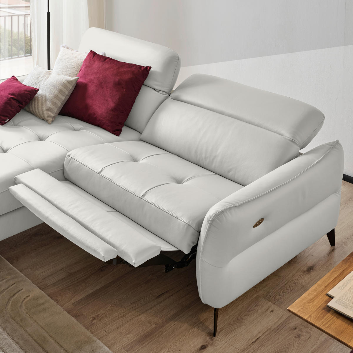 ECKSOFA Creme Echtleder  - Creme/Schwarz, Design, Leder/Metall (175/246cm) - Livetastic