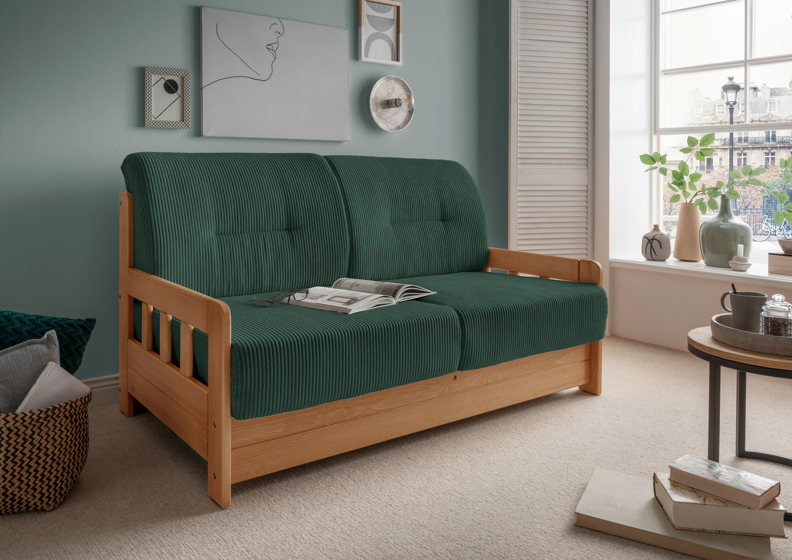 SCHLAFSOFA Cord Kieferfarben, Dunkelgrün  - Dunkelgrün/Kieferfarben, MODERN, Textil (154/88/90cm) - Livetastic