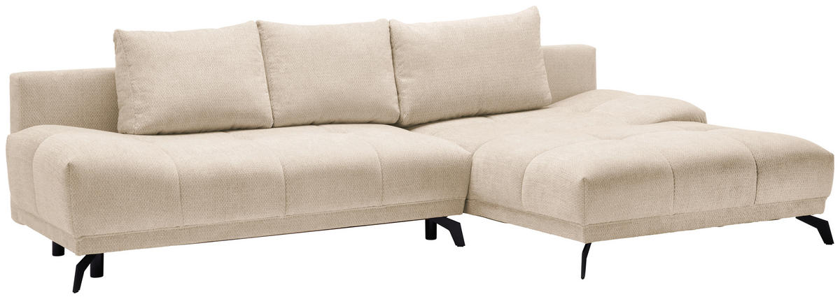 ECKSOFA in Chenille Creme  - Creme/Schwarz, MODERN, Textil/Metall (290/182cm) - Hom`in