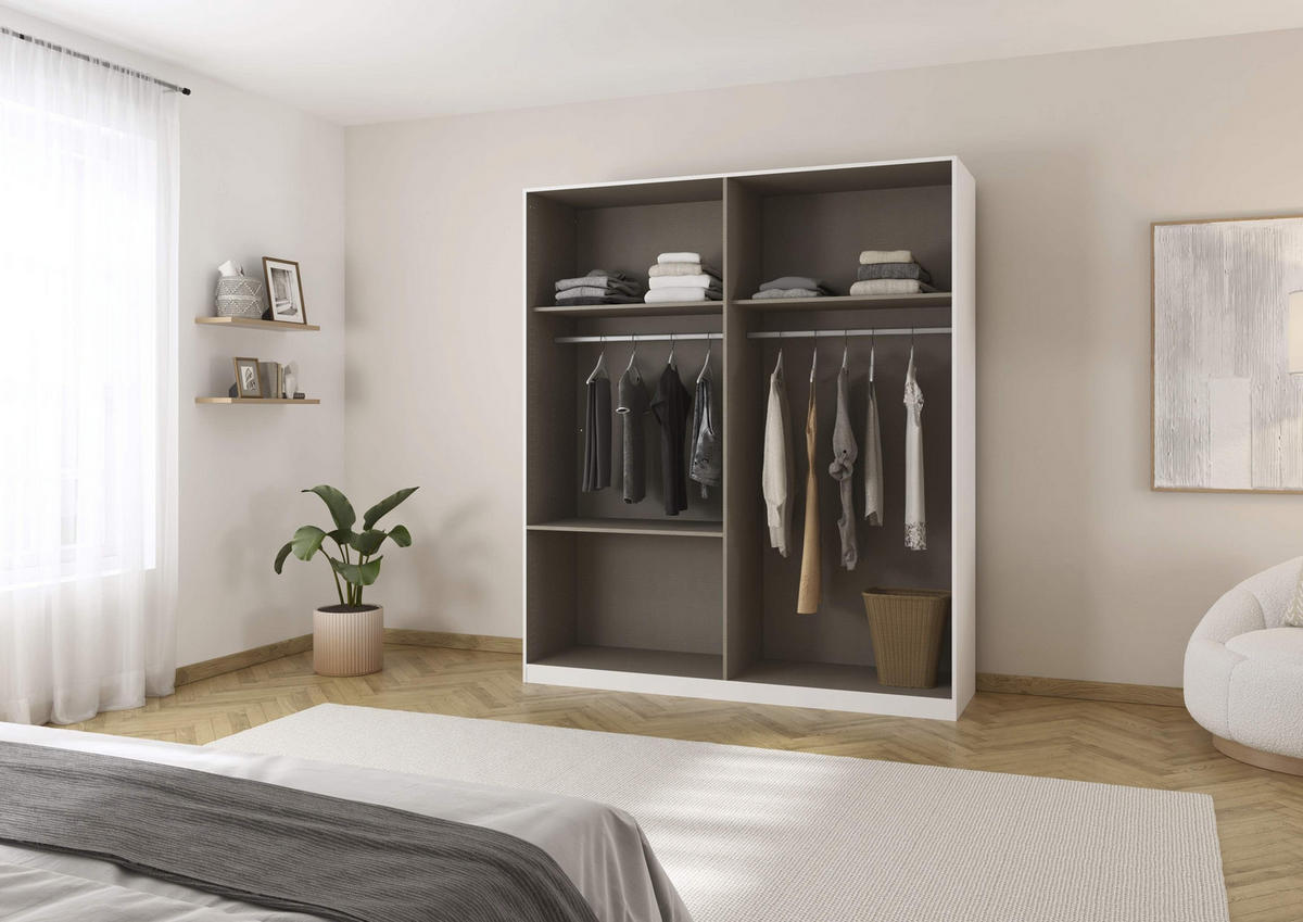 DREHTÜRENSCHRANK in Weiss, Eiche dunkel  - Eiche dunkel/Weiss, Basics, Holzwerkstoff/Metall (181/210/54cm) - Boxxx