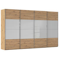 SCHWEBETÜRENSCHRANK 4-türig Eiche Artisan, Seidengrau  - Chromfarben/Seidengrau, KONVENTIONELL, Glas/Holzwerkstoff (361/223cm) - Novel