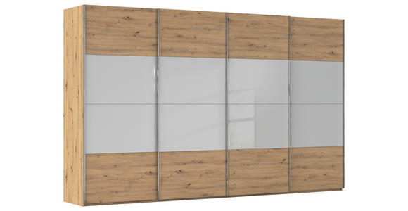 SCHWEBETÜRENSCHRANK  in Eiche Artisan, Seidengrau  - Chromfarben/Seidengrau, KONVENTIONELL, Glas/Holzwerkstoff (361/235/68cm) - Novel