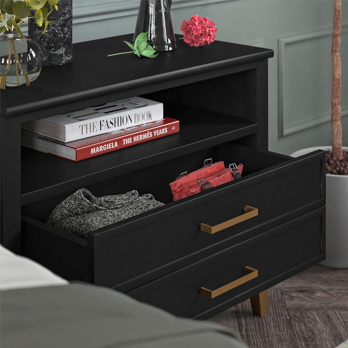 NACHTTISCH 76/61/40 cm  in Schwarz  - Messingfarben/Schwarz, Design, Holzwerkstoff/Metall (76/61/40cm) - MID.YOU