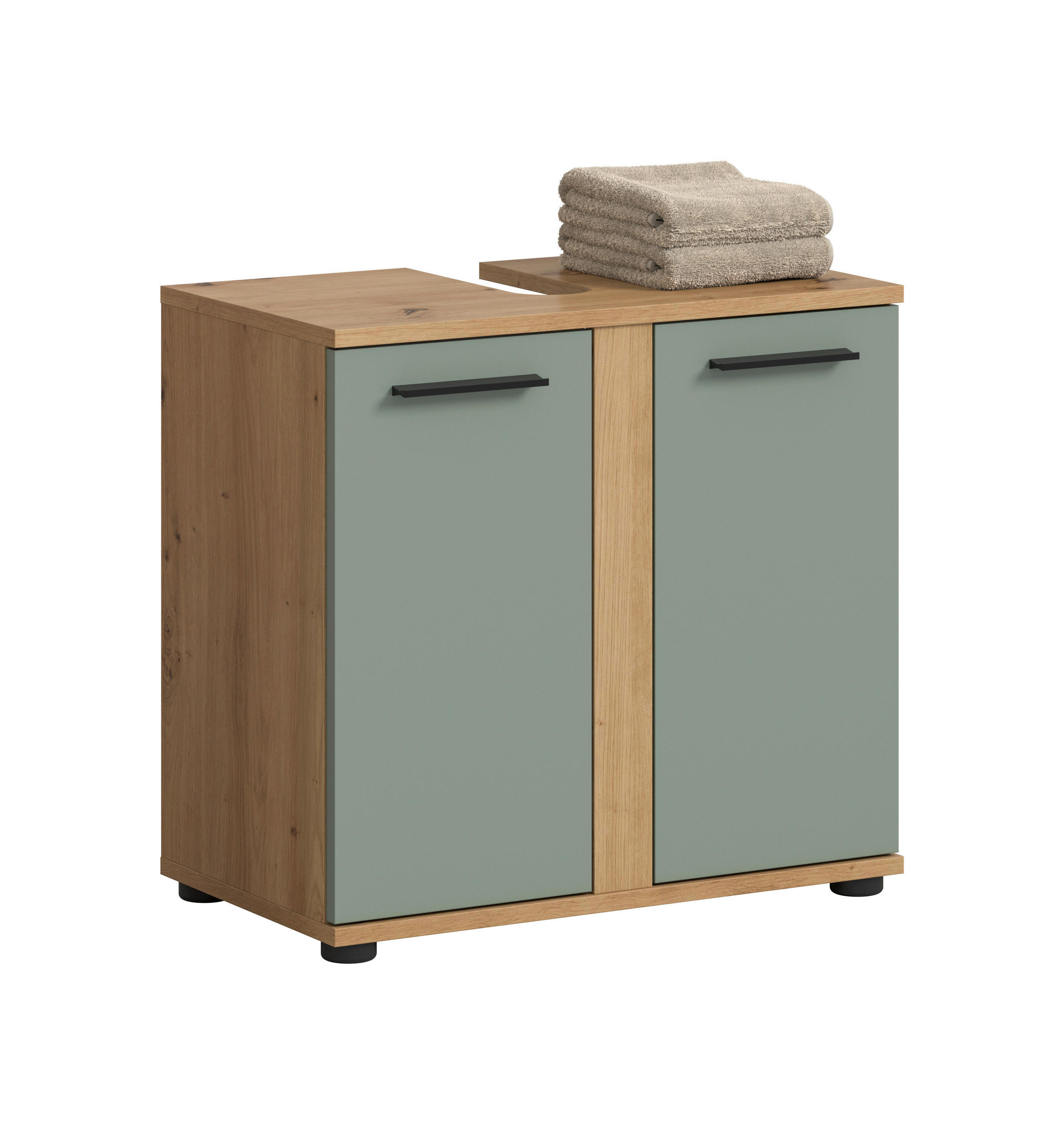 Mid.you Waschbeckenunterschrank Blake Salbeigrün, Eiche Artisan 60x57x34 cm