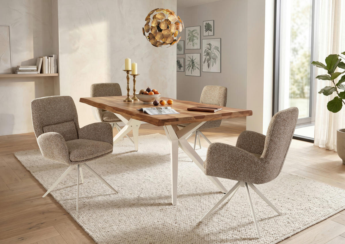 ARMLEHNSTUHL  Wippfunktion, Sitzfläche 360° drehbar, automatische Rückholfunktion Webstoff  Creme, Hellbraun  - Hellbraun/Creme, MODERN, Textil/Metall (63/91/65cm) - Hom`in