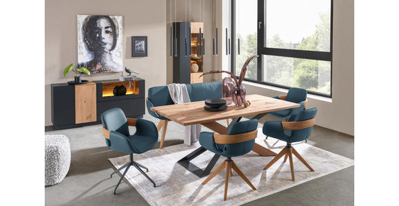 ARMLEHNSTUHL  Lederauswahl, Stoffauswahl, Typenauswahl, Sitzfläche 360° drehbar, automatische Rückholfunktion  Echtleder  - Blau/Eichefarben, Natur, Leder/Holz (60/86/60cm) - Valnatura