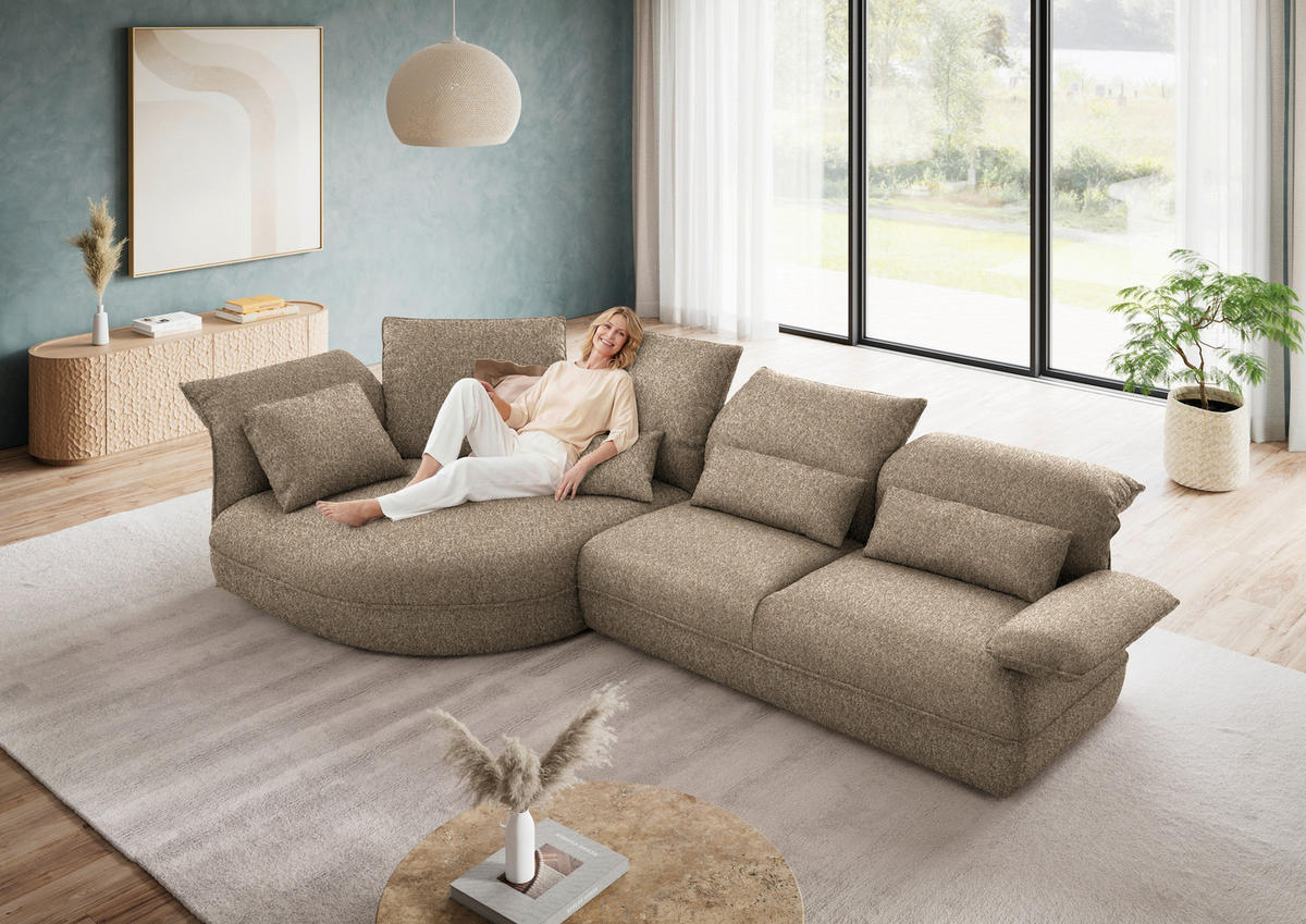 ECKSOFA  in Chenille Beigebraun  154/343 cm  - Beigebraun/Schwarz, Design, Kunststoff/Textil (154/343cm) - Koinor