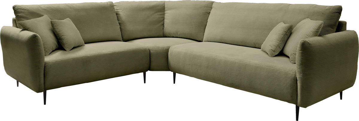 ECKSOFA in Cord Olivgrün  - Schwarz/Olivgrün, Design, Textil/Metall (256/294cm) - Livetastic