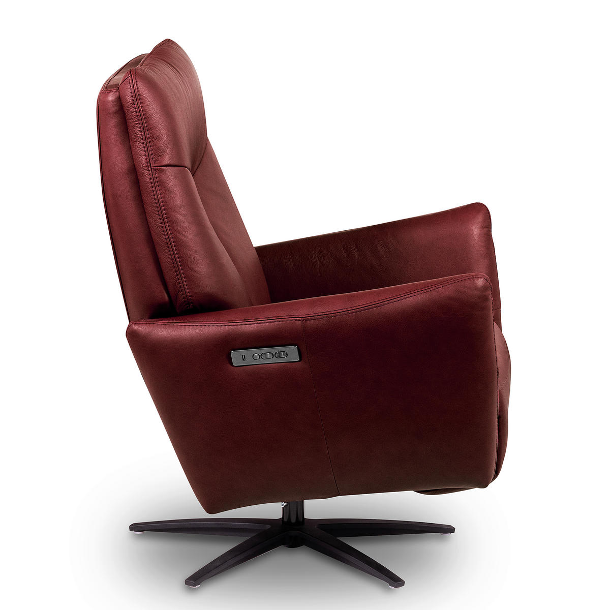 RELAXSESSEL Leder Kirschrot  - Schwarz/Kirschrot, Design, Leder/Metall (76/107/88cm) - Livetastic