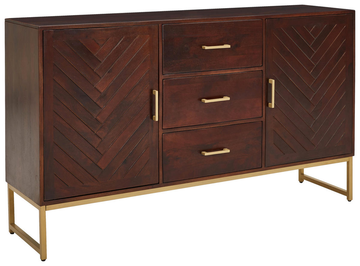 SIDEBOARD 145/85/40 cm Goldfarben, Walnussfarben  - Goldfarben/Walnussfarben, Natur, Holz/Metall (145/85/40cm) - MID.YOU