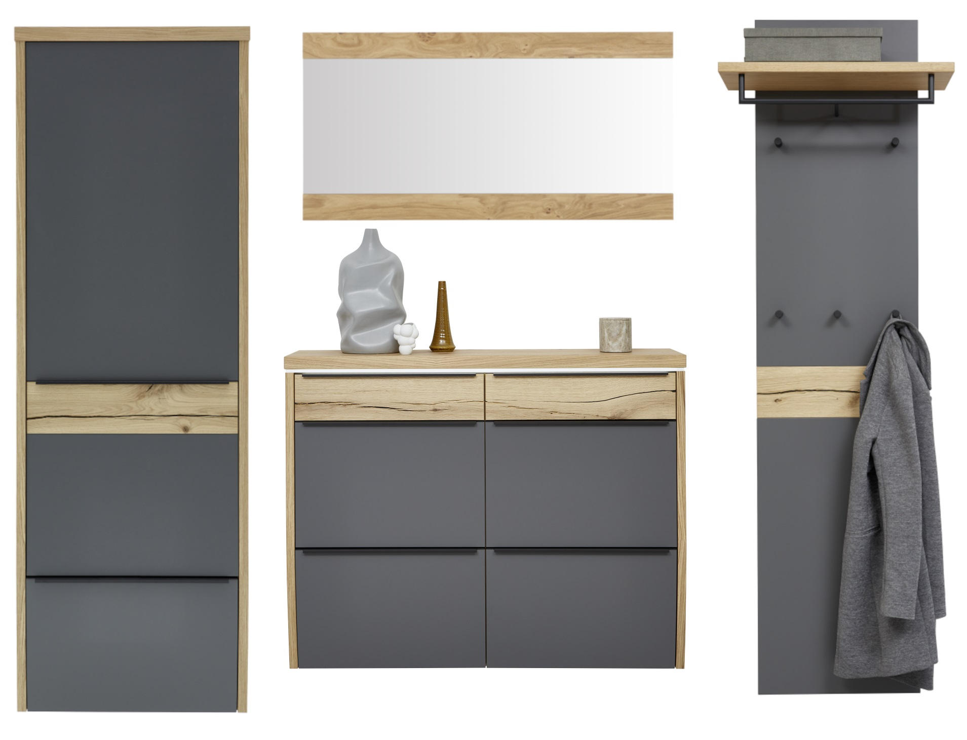 GARDEROBE 4-teilig  in 270/200/32 cm  - Eichefarben/Grau, Design, Holz/Holzwerkstoff (270/200/32cm) - Dieter Knoll