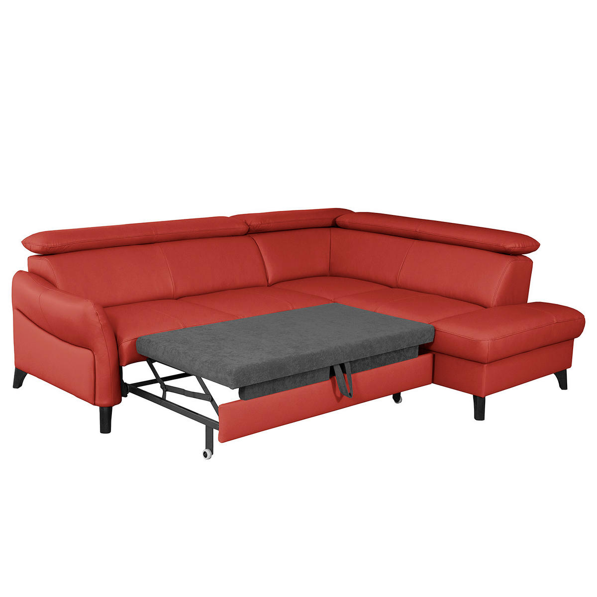 ECKSOFA Lederlook Echtleder Rot  - Rot/Schwarz, Design, Leder/Holz (244/199cm) - Livetastic