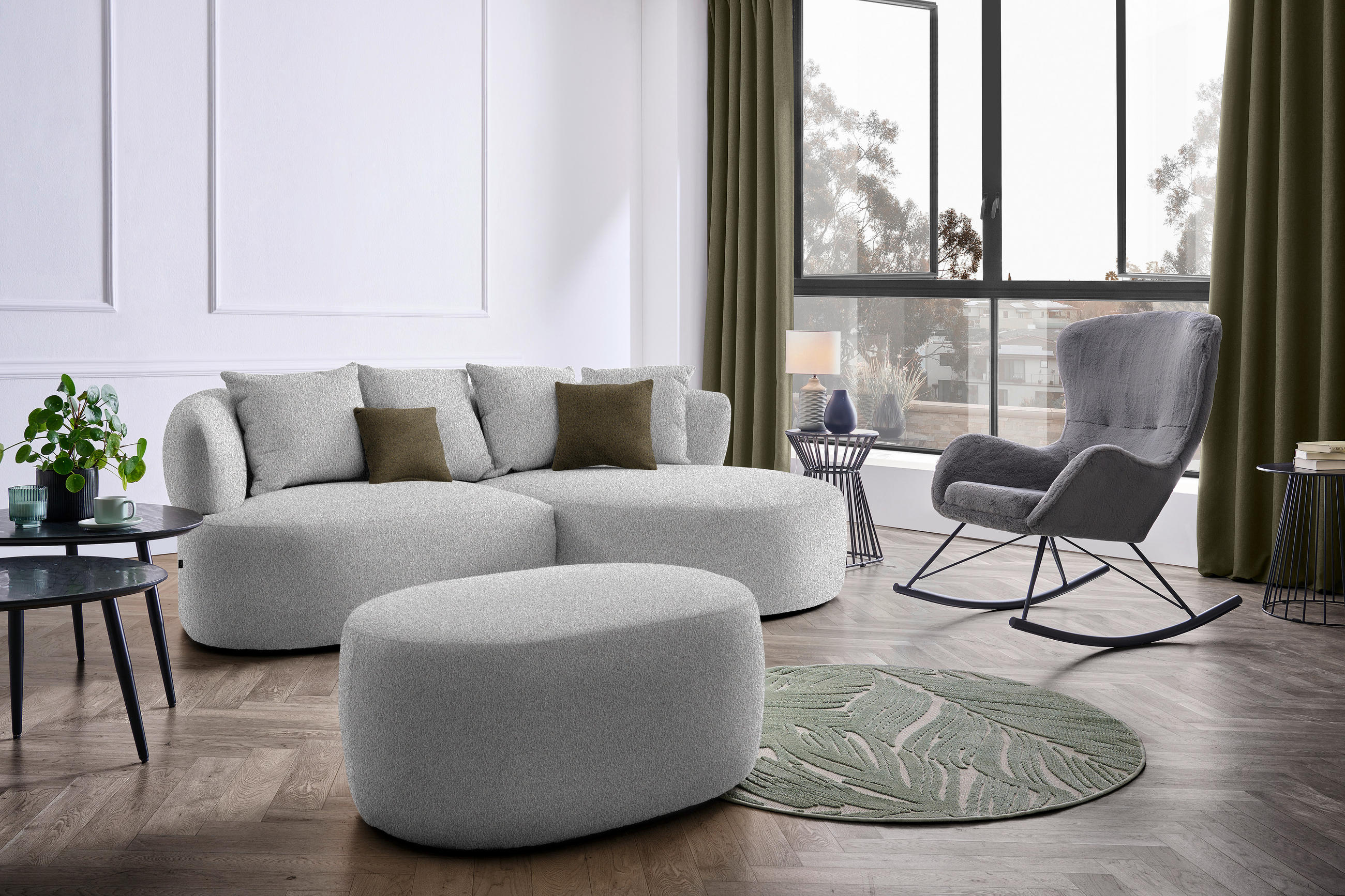 ECKSOFA in Bouclé Taupe  235/166 cm  - Taupe/Schwarz, MODERN, Kunststoff/Textil (235/166cm) - Hom`in