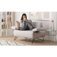 SESSELSET Samt Armteilverstellung    - Sandfarben/Schwarz, Design, Textil/Metall (114-142/85/86-94cm) - SENSOO