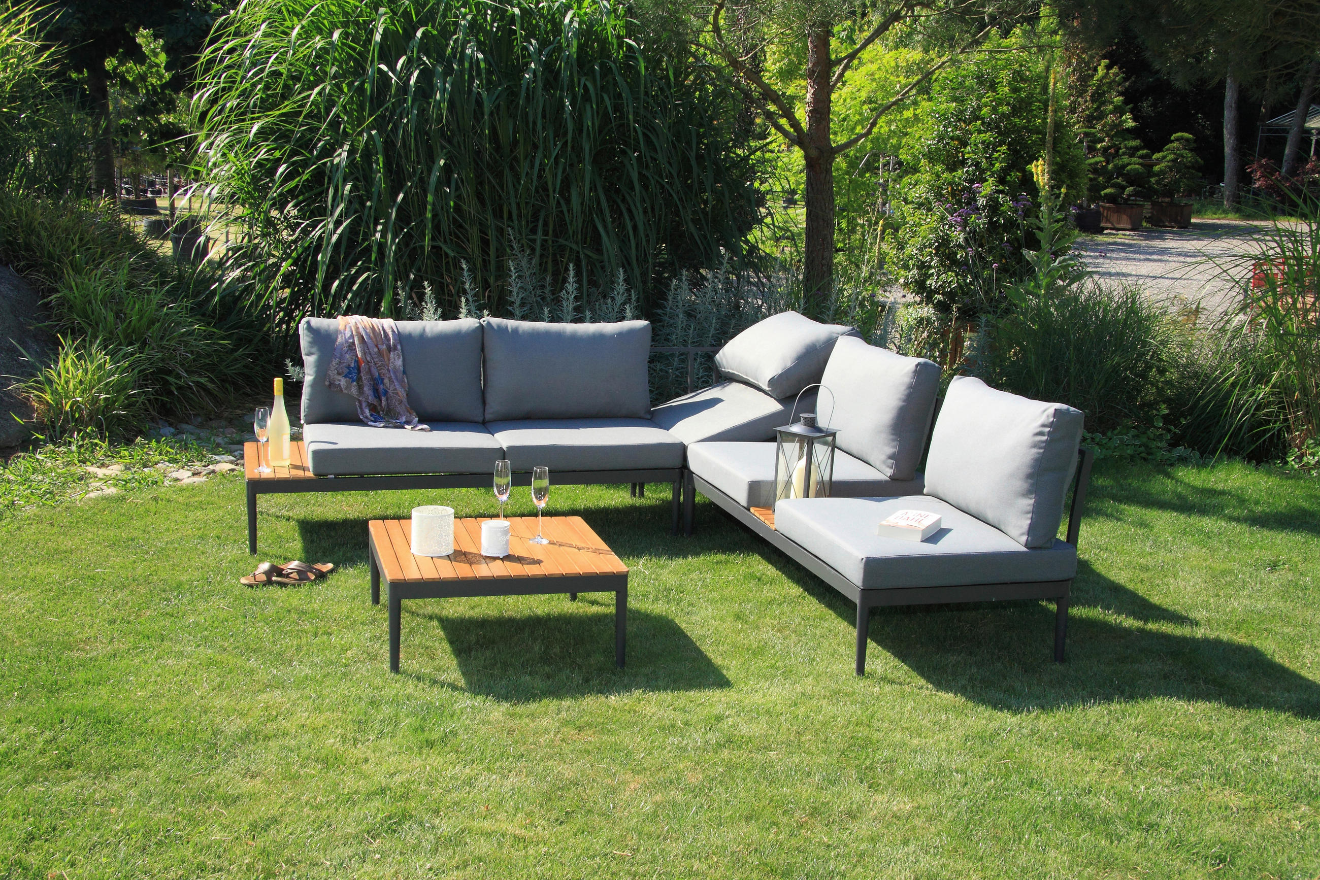 LOUNGEGARNITUR Akazie Aluminium  - Anthrazit/Silberfarben, Basics, Holz/Textil (243/68/243cm) - Acamp