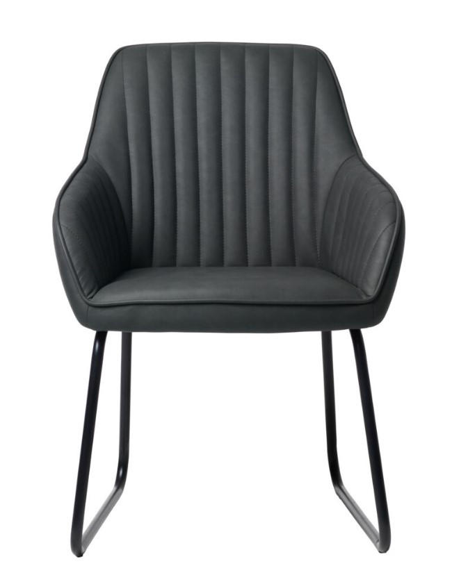 STOL MED ARMSTÖD läderimitation  - mörkgrå/svart, Design, metall/textil (58/84/59,5cm) - Best Price