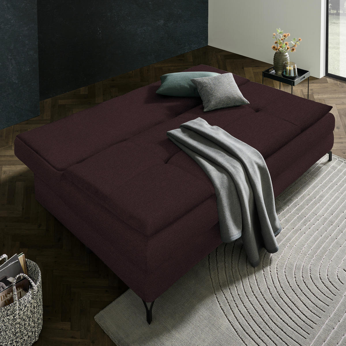 KANAPÉÁGY sötétbarna  - sötétbarna/fekete, Modern, textil/fém (208/73/92/102cm) - Novel