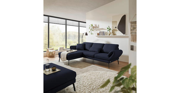 ECKSOFA  in Flachgewebe Blau Armteilverstellung, Relaxfunktion, Drehsitzfunktion  175-224/255-365 cm  - Blau/Schwarz, Design, Textil/Metall (175-224/255-365cm) - Dieter Knoll