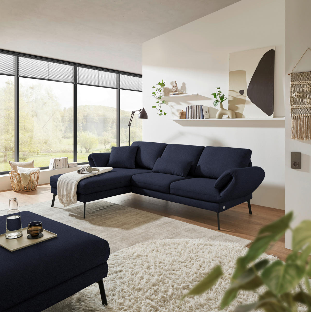 ECKSOFA  in Flachgewebe Blau  175-224/255-365 cm  - Blau/Schwarz, Design, Textil/Metall (175-224/255-365cm) - Dieter Knoll
