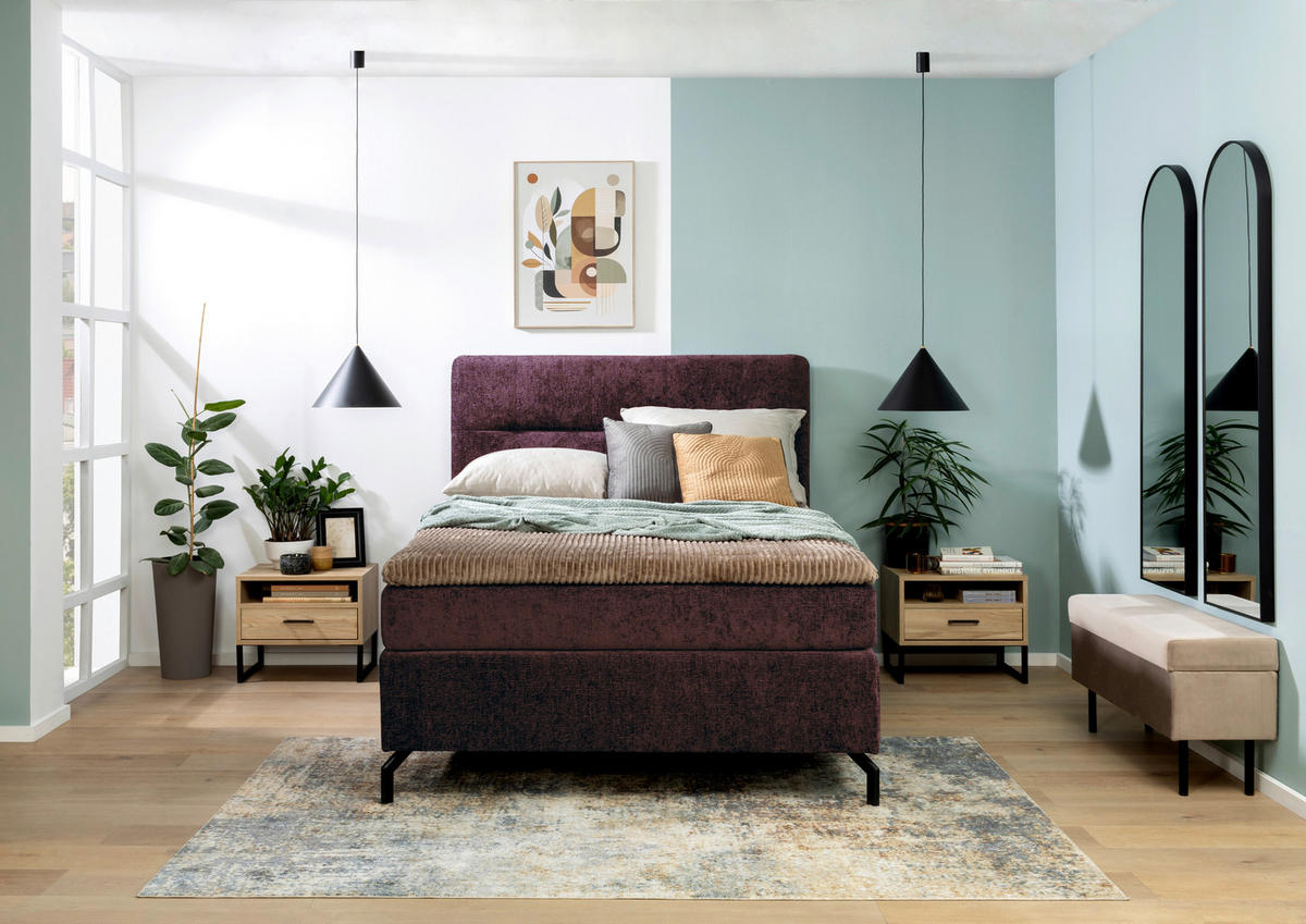 BOXSPRINGBETT 140/200 cm  in Dunkelrot  - Schwarz/Dunkelrot, Design, Textil/Metall (140/200cm) - Esposa