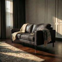 2,5-SITZER  in Echtleder Fango   - Fango/Schwarz, Design, Leder/Metall (168/85/92cm) - Livetastic