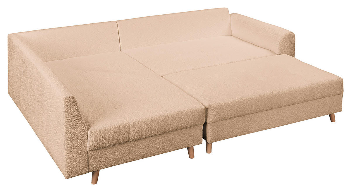 ECKSOFA inkl. Hocker Ariella Beige Bouclé  - Beige/Naturfarben, Design, Holz/Textil (161/231cm) - Livetastic