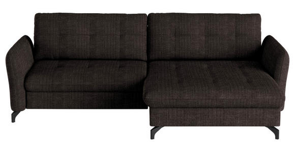 ECKSOFA in Flachgewebe, Leinenoptik Dunkelbraun  - Dunkelbraun/Schwarz, Design, Textil/Metall (242/170cm) - Xora