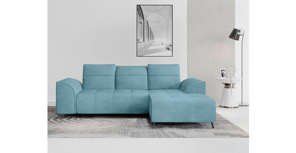 ECKSOFA Türkis Cord Sitzvorzug, Kopfteilverstellung, Rücken echt  - Türkis/Schwarz, KONVENTIONELL, Textil/Metall (290/196cm) - Carryhome