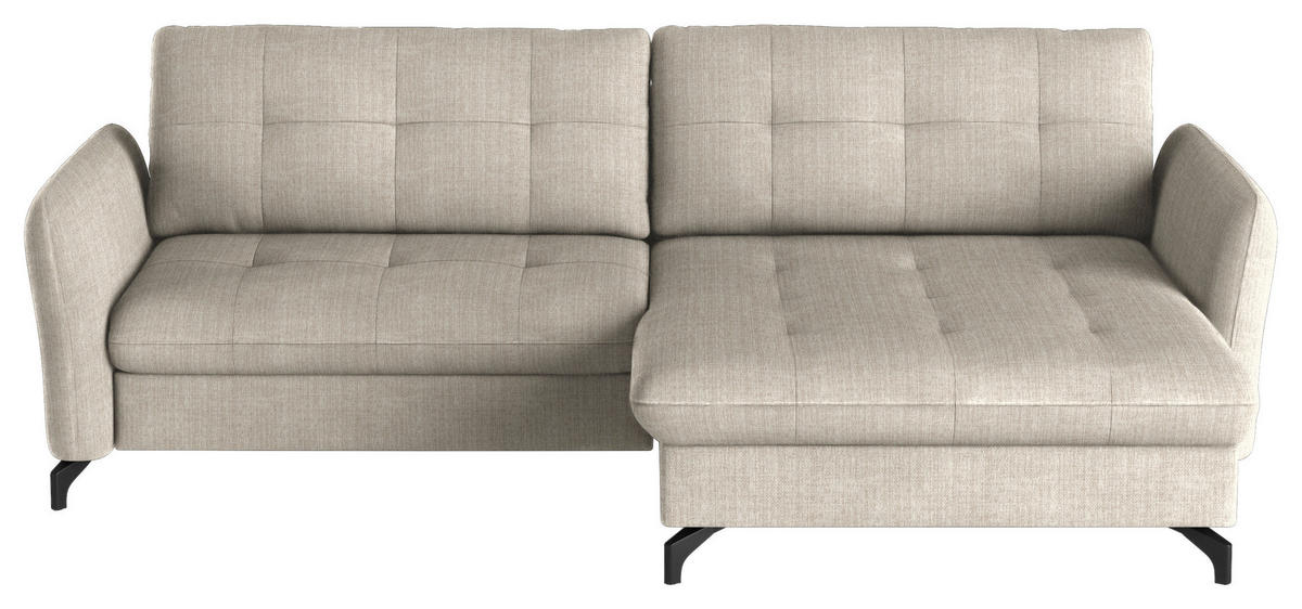 ECKSOFA in Flachgewebe, Leinenoptik Beige  - Beige/Schwarz, Design, Textil/Metall (242/170cm) - Xora