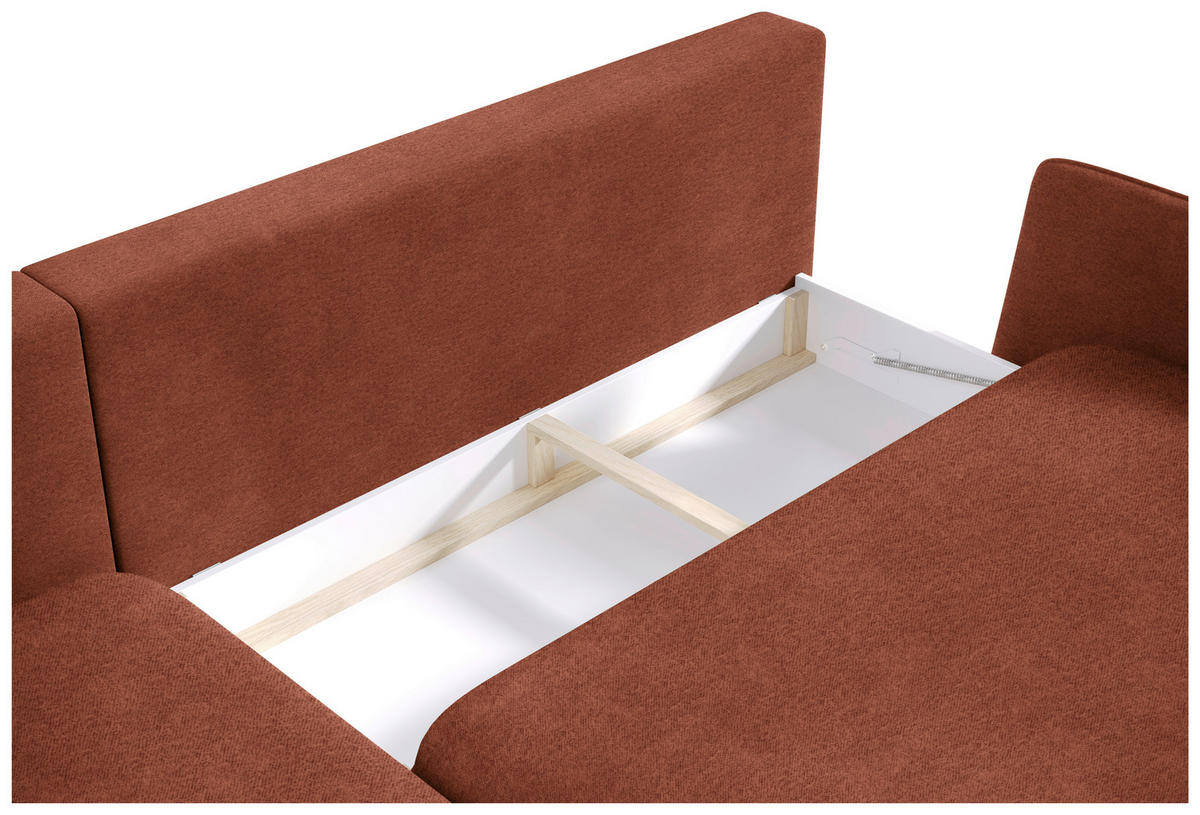 ECKSOFA in Velours Terracotta  - Terracotta/Schwarz, Design, Holz/Textil (167/260cm) - Welnova
