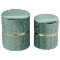SADA TABURETŮ, 31,5x38/36x44 cm - mátově zelená/barvy zlata, Konvenční, kov/textil (31,5x38/36x44cm) - MID.YOU