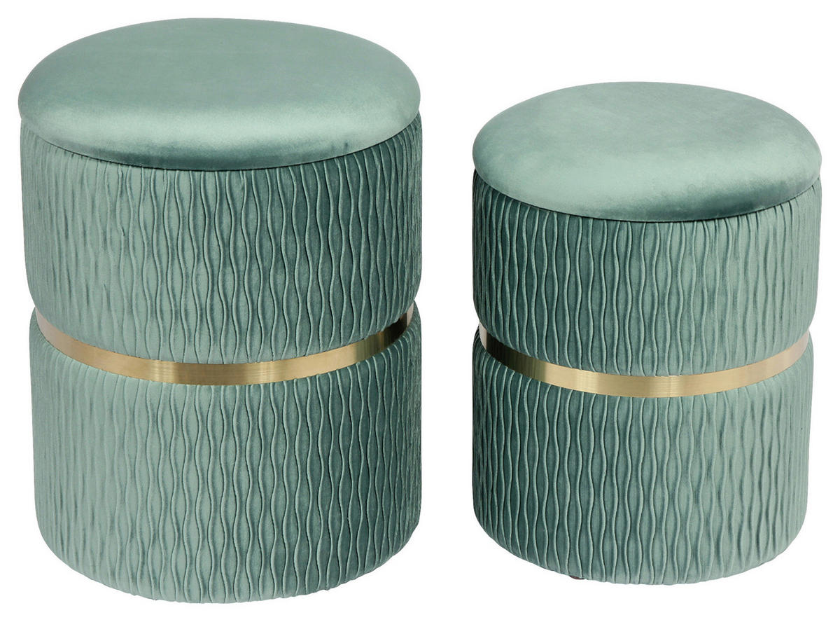 SADA TABURETŮ, 31,5x38/36x44 cm - mátově zelená/barvy zlata, Konvenční, kov/textil (31,5x38/36x44cm) - MID.YOU