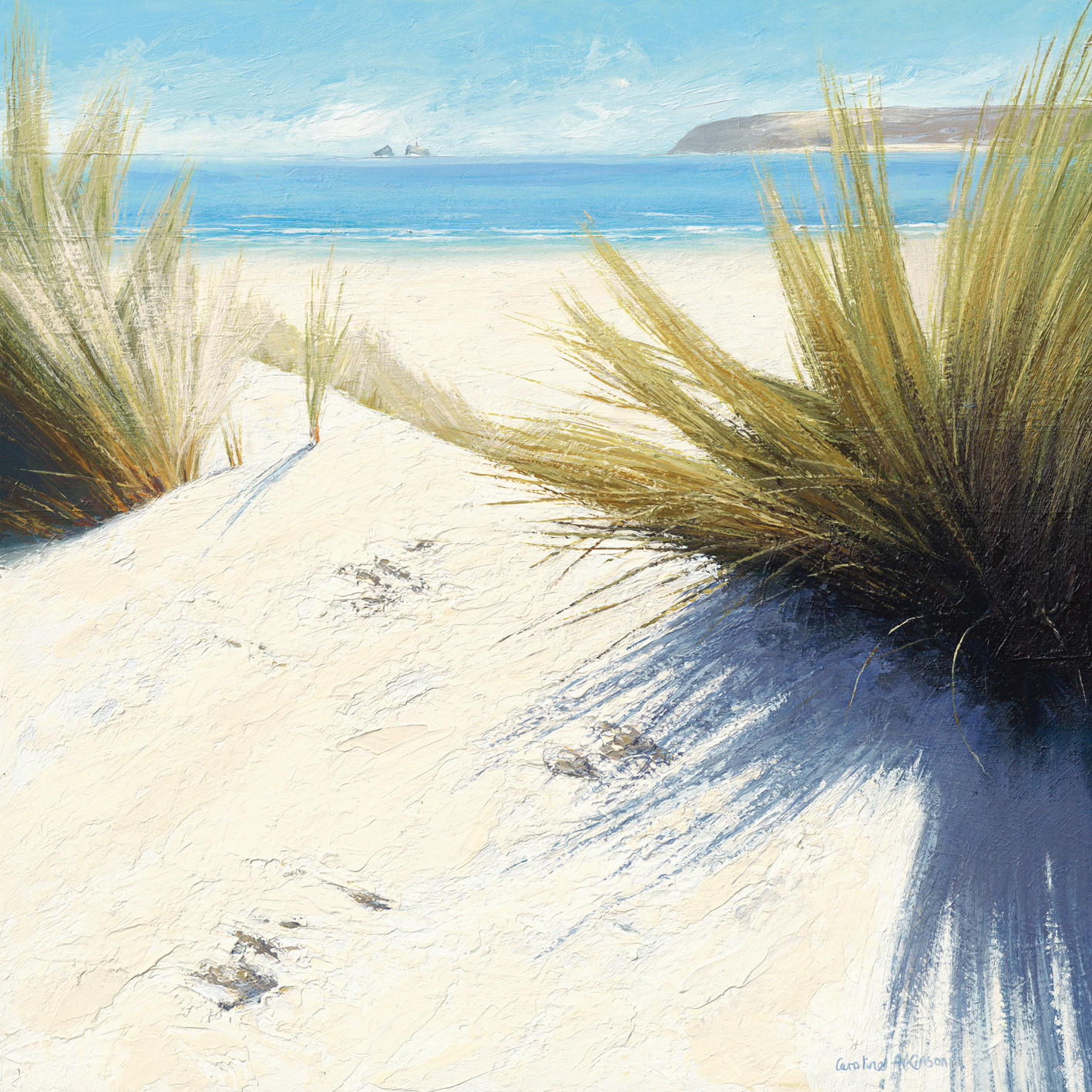 Monee Kunstdruck Shadow Patterns Sand, Hellblau, Olivgrün 50x50 cm