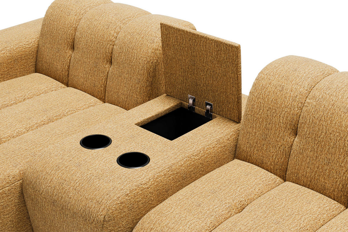 ECKSOFA Bernsteinfarben Chenille Stauraum, Getränkehalter  - Bernsteinfarben/Schwarz, MODERN, Kunststoff/Textil (150/299cm) - Milino