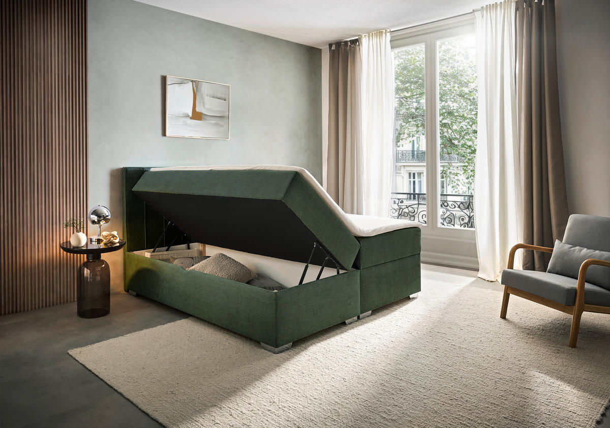 BOXBETT 160/200 cm  in Dunkelgrün  - Chromfarben/Dunkelgrün, Trend, Kunststoff/Textil (160/200cm) - Boxxx