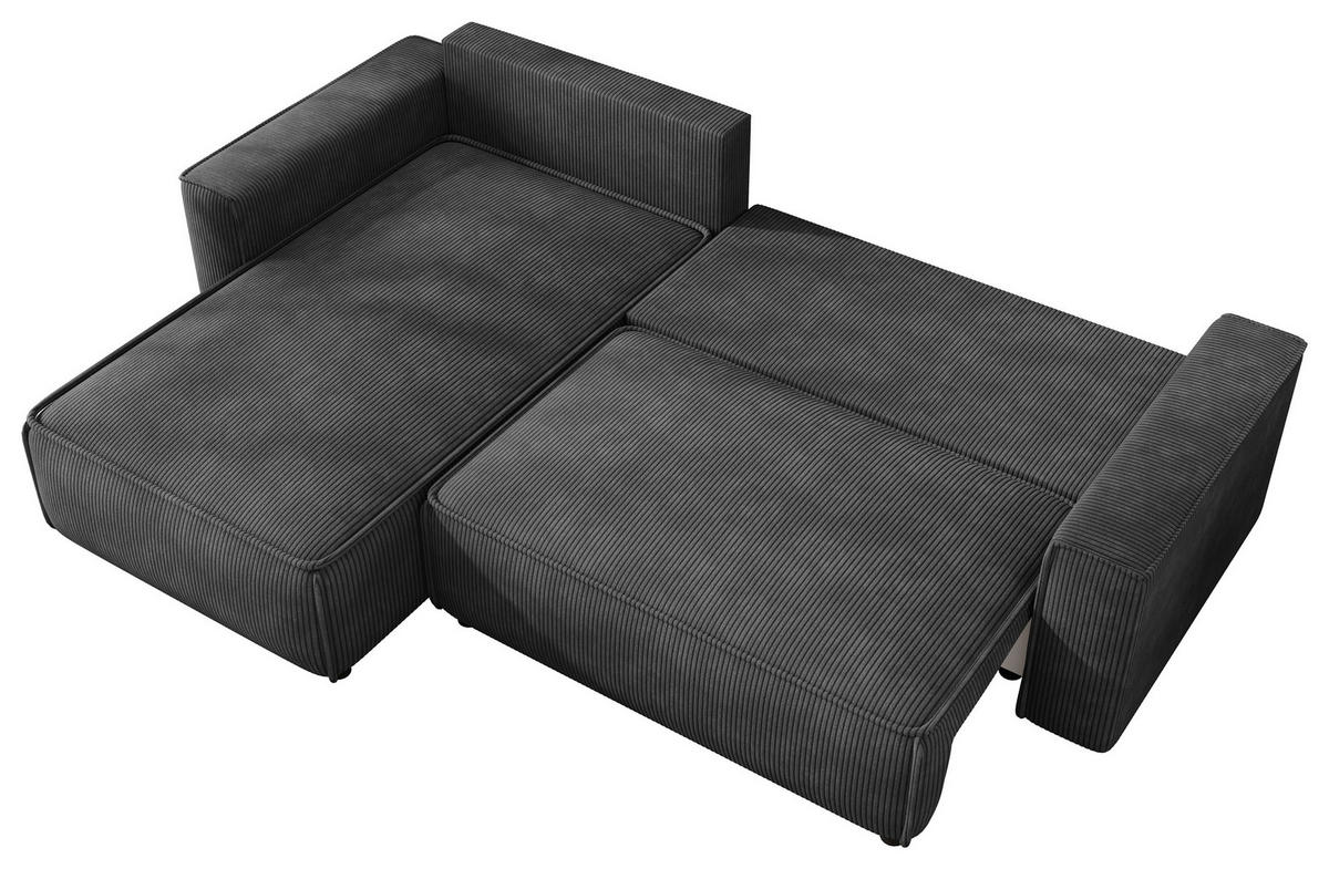 ECKSOFA Anthrazit Cord Zierkissen, Rückenkissen, Bettkasten, Schlaffunktion, Rücken echt, Stauraum, Liegefläche im Originalstoff  - Anthrazit/Schwarz, MODERN, Kunststoff/Textil (190/280cm) - Xora