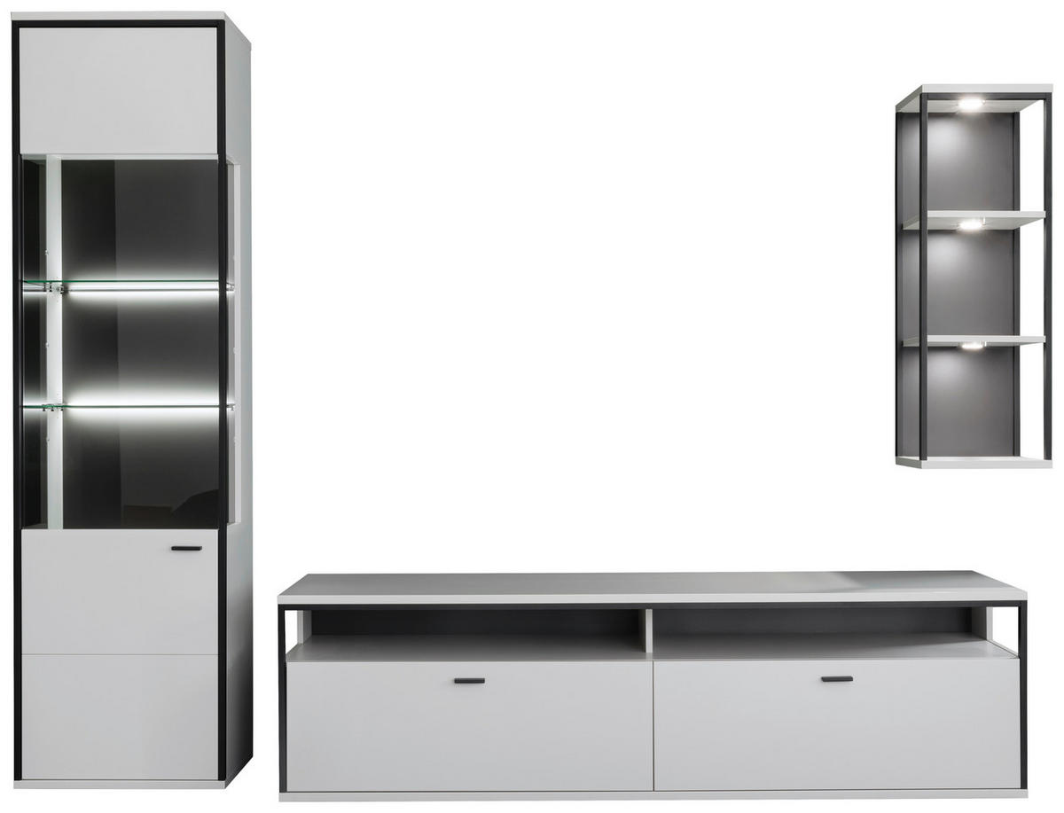 WOHNWAND  in Schwarz, Weiss 265/199/51 cm  - Weiss/Schwarz, Design, Glas/Holzwerkstoff (265/199/51cm) - Stylife
