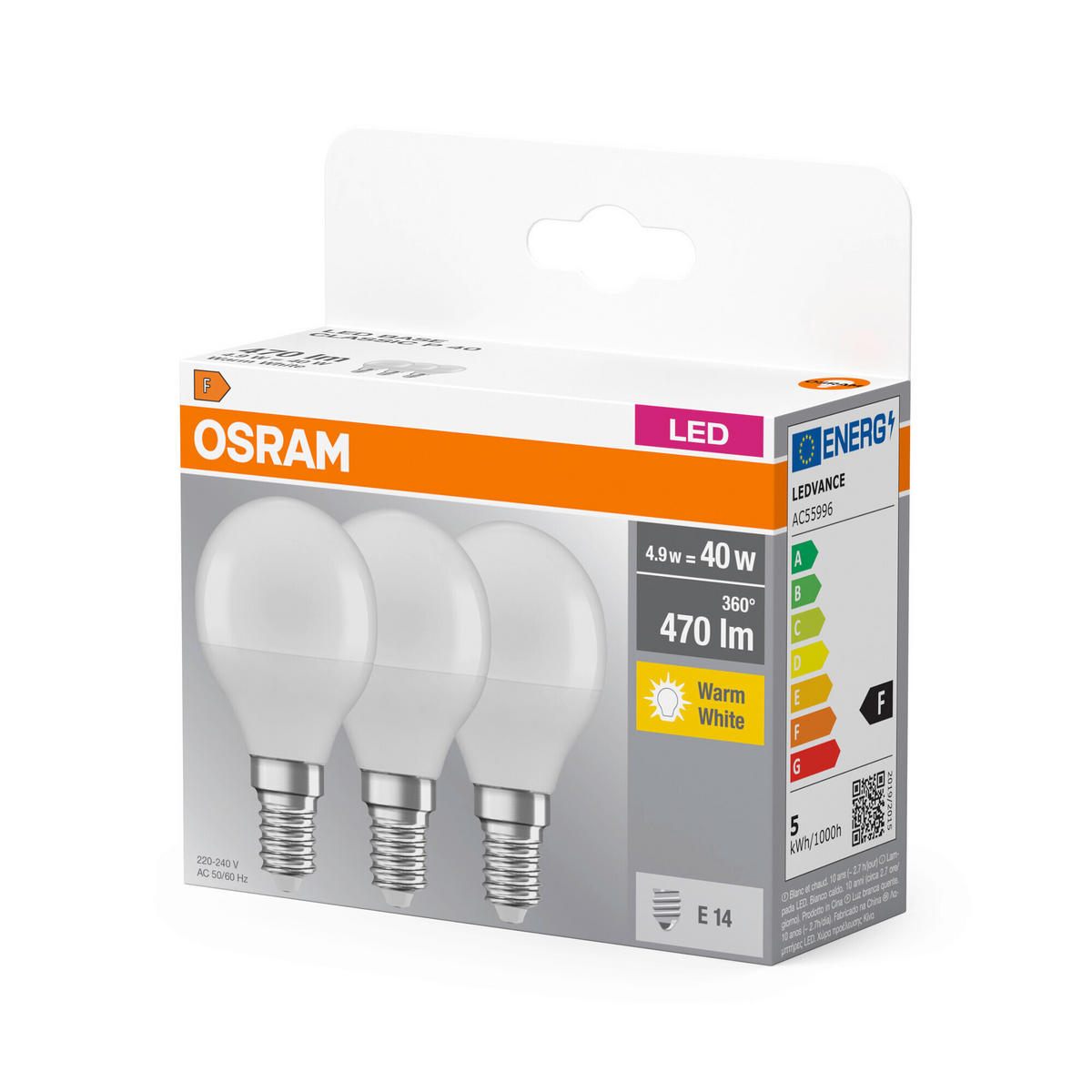LED-LEUCHTMITTEL   E14 4,9 W 470 lm  - Weiß, Basics, Kunststoff (4,5/8,2cm) - Osram