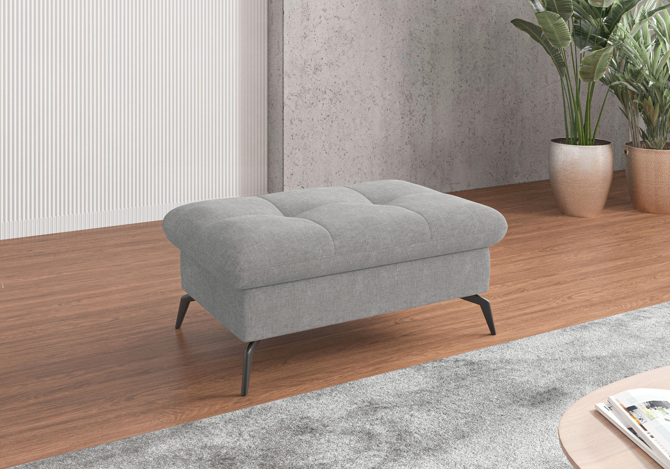 HOCKER Flachgewebe Hellgrau  - Hellgrau/Schwarz, KONVENTIONELL, Textil/Metall (102/47/69cm) - Sit & More
