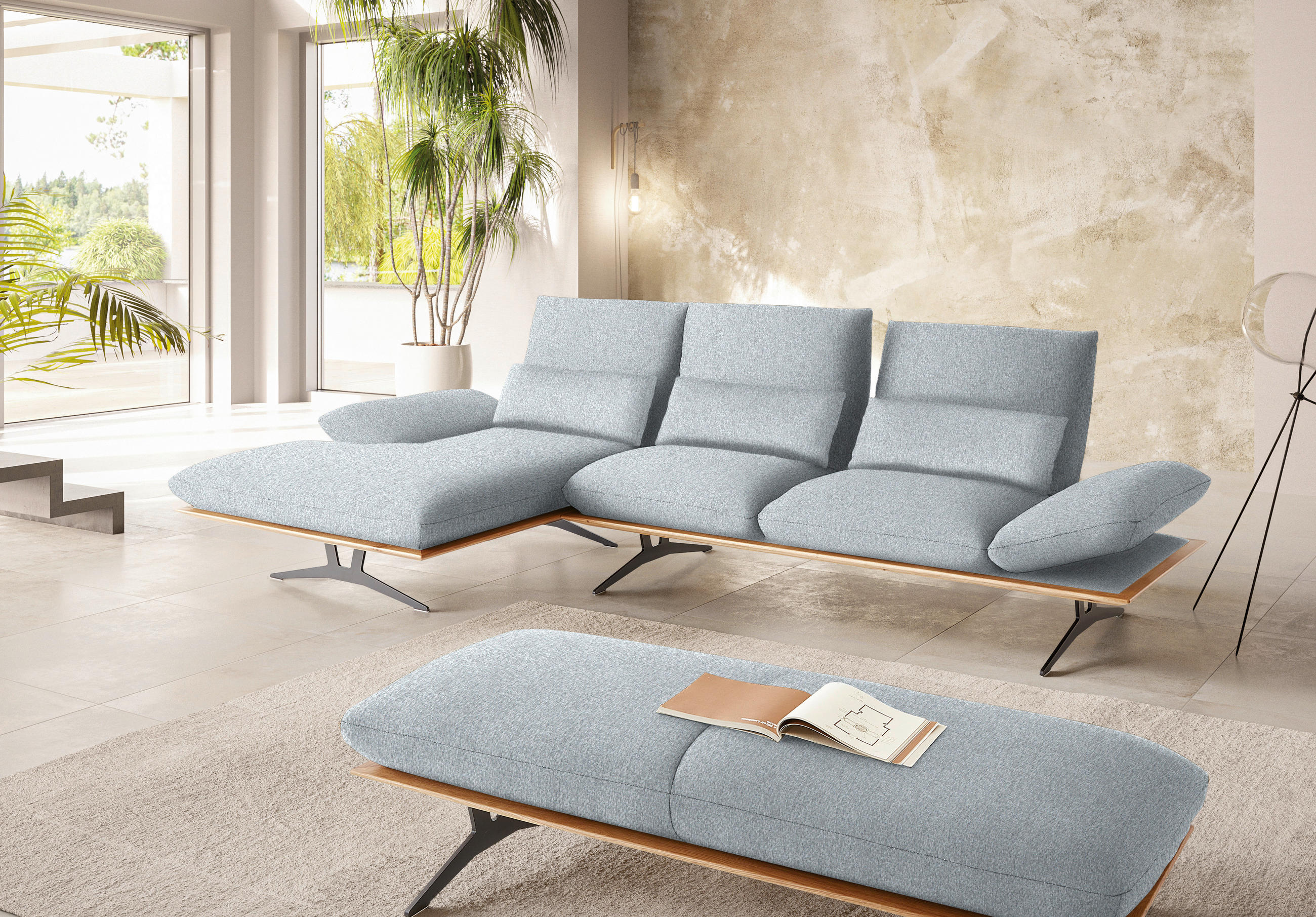ECKSOFA in Flachgewebe Hellgrau  - Hellgrau/Schwarz, Design, Holz/Textil (159/314cm) - Dieter Knoll