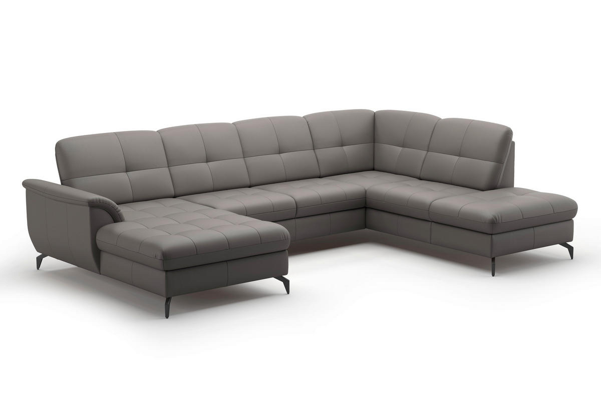 WOHNLANDSCHAFT in Vliesstoff Kombination Echtleder/Stoff Mokka  - Schwarz/Mokka, Modern, Leder/Textil (164/319/212cm) - Sit & More