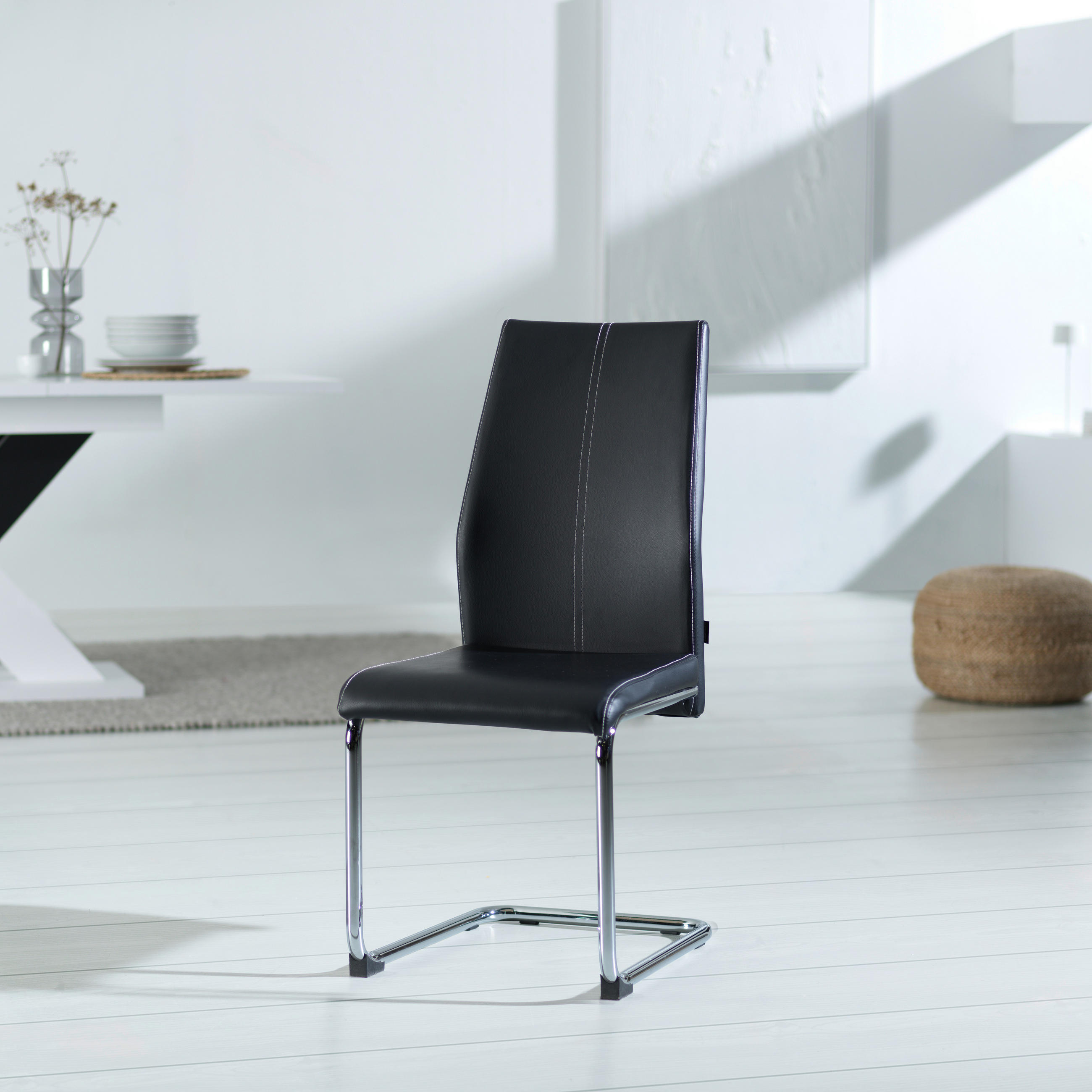 SCAUN CANTILEVER din metal, textil negru, culoare crom  - alb/culoare crom, Design, metal/textil (44/96/57cm) - Carryhome