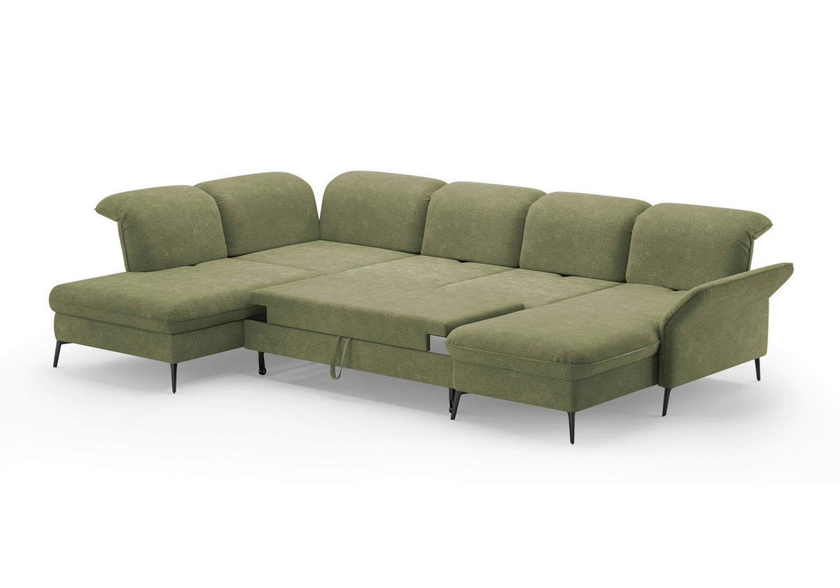 WOHNLANDSCHAFT in Flachgewebe Hellgrün  - Schwarz/Hellgrün, KONVENTIONELL, Textil/Metall (231/359/198cm) - Sit & More