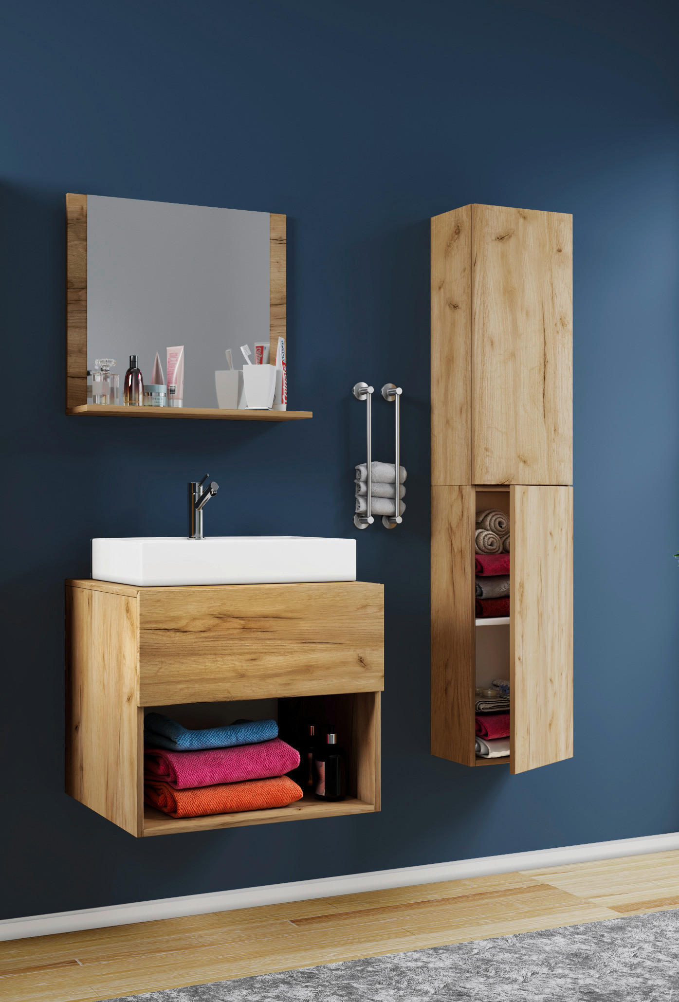 BADEZIMMER 4-teilig  in 93/64,2/51,4 cm  - Honigeiche/Weiß, MODERN, Keramik/Holzwerkstoff (93/64,2/51,4cm) - MID.YOU