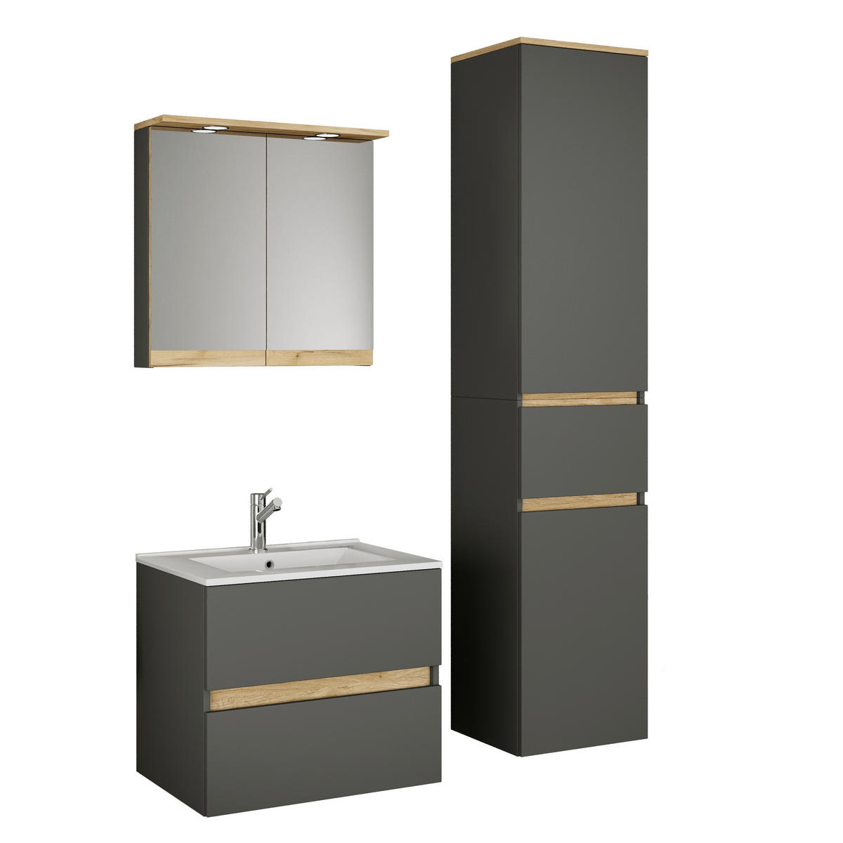 BADEZIMMER 4-teilig 101 cm  - Honigeiche/Weiss, Trend, Keramik/Holzwerkstoff (101cm) - MID.YOU