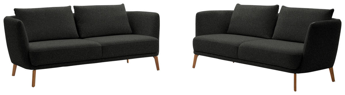 2,5-SITZER  in Flachgewebe Schwarz  - Eichefarben/Schwarz, Design, Holz/Textil (190/71/91cm) - Schöner Wohnen