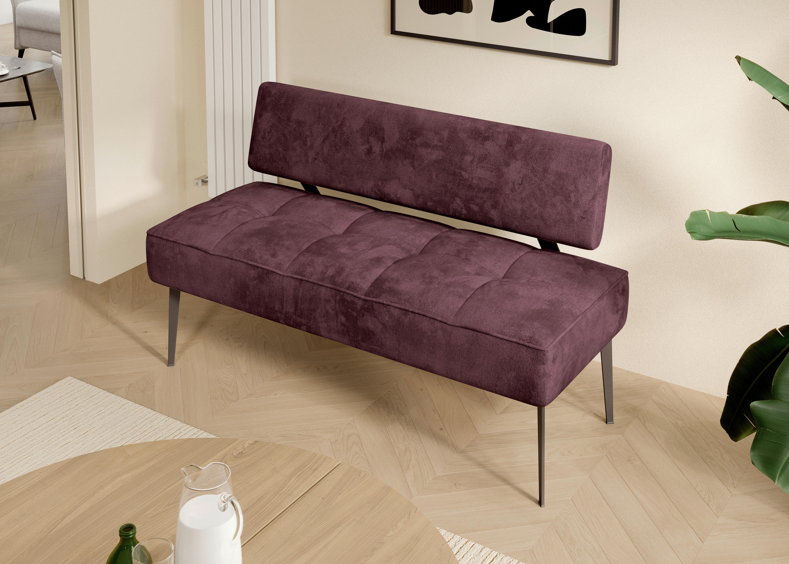 SITZBANK 162/90/65 cm Webstoff Bordeaux Metall  - Bordeaux/Schwarz, MODERN, Textil/Metall (162/90/65cm) - Welnova