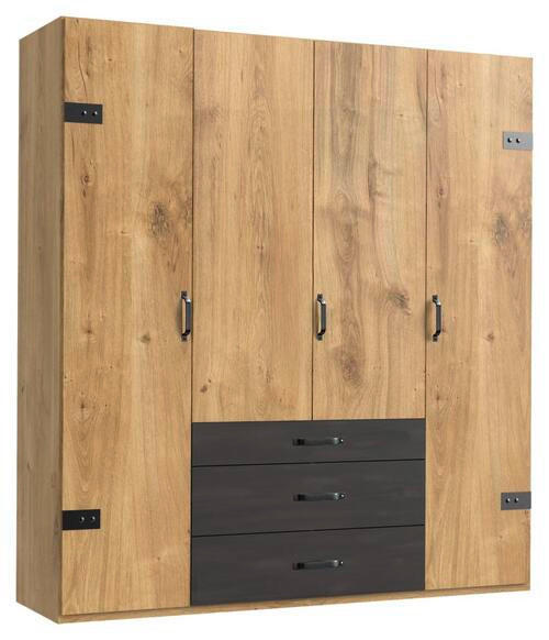 DREHTÜRENSCHRANK 200/216/58 cm 4-türig Graphitfarben, Eichefarben - Eichefarben/Graphitfarben, Basics, Holzwerkstoff/Metall (200/216/58cm) - MID.YOU